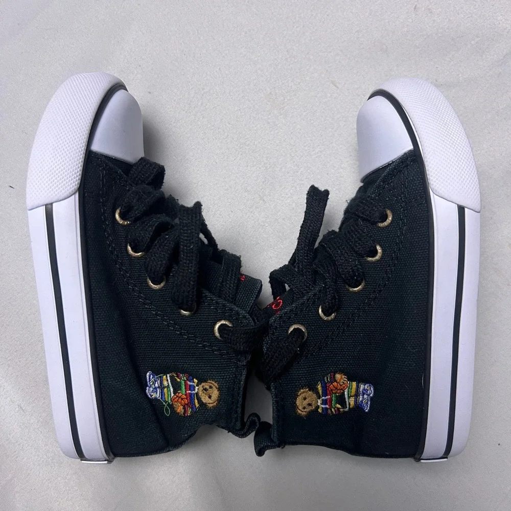 Polo Ralph Lauren Hamptyn High Top Sneakers Canvas Bear Accent Black‎ Size 8
